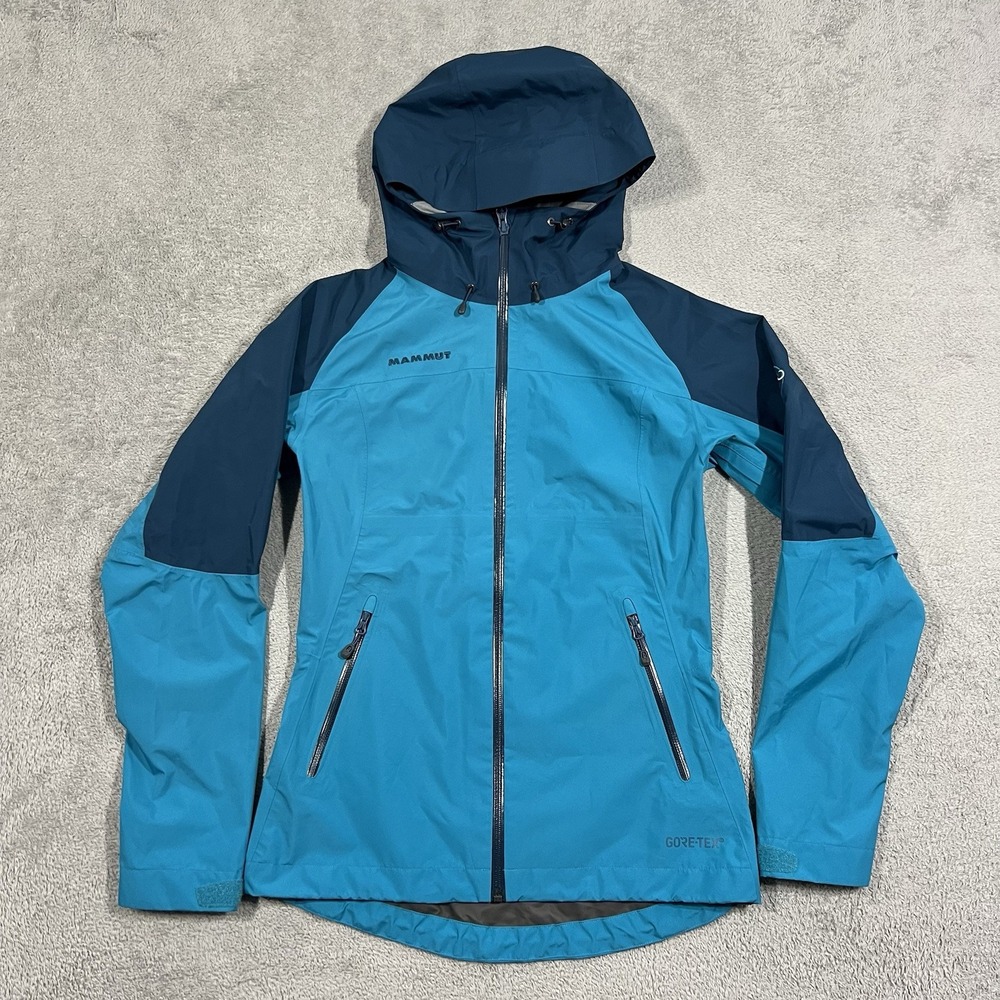 Mammut Wenaha Rain Jacket Womens XS Gore-Tex Blue Full Zip Hooded Waterproof